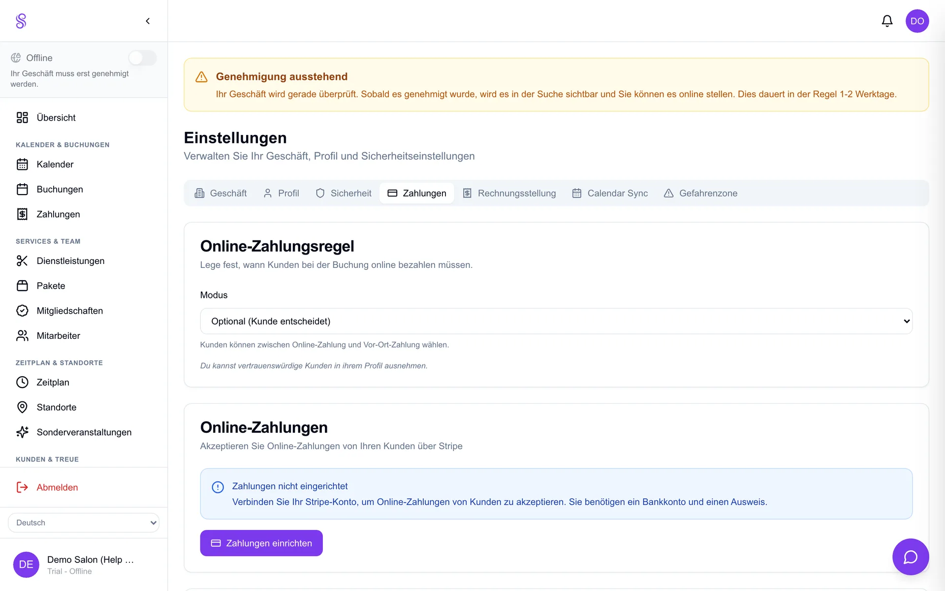 Modus der Online-Zahlung